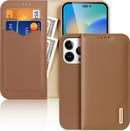 Portfele - Dux Ducis Dux Ducis Hivo skórzane etui z klapką pokrowiec ze skóry naturalnej portfel na karty i dokumenty iPhone 14 Pro brązowy - miniaturka - grafika 1