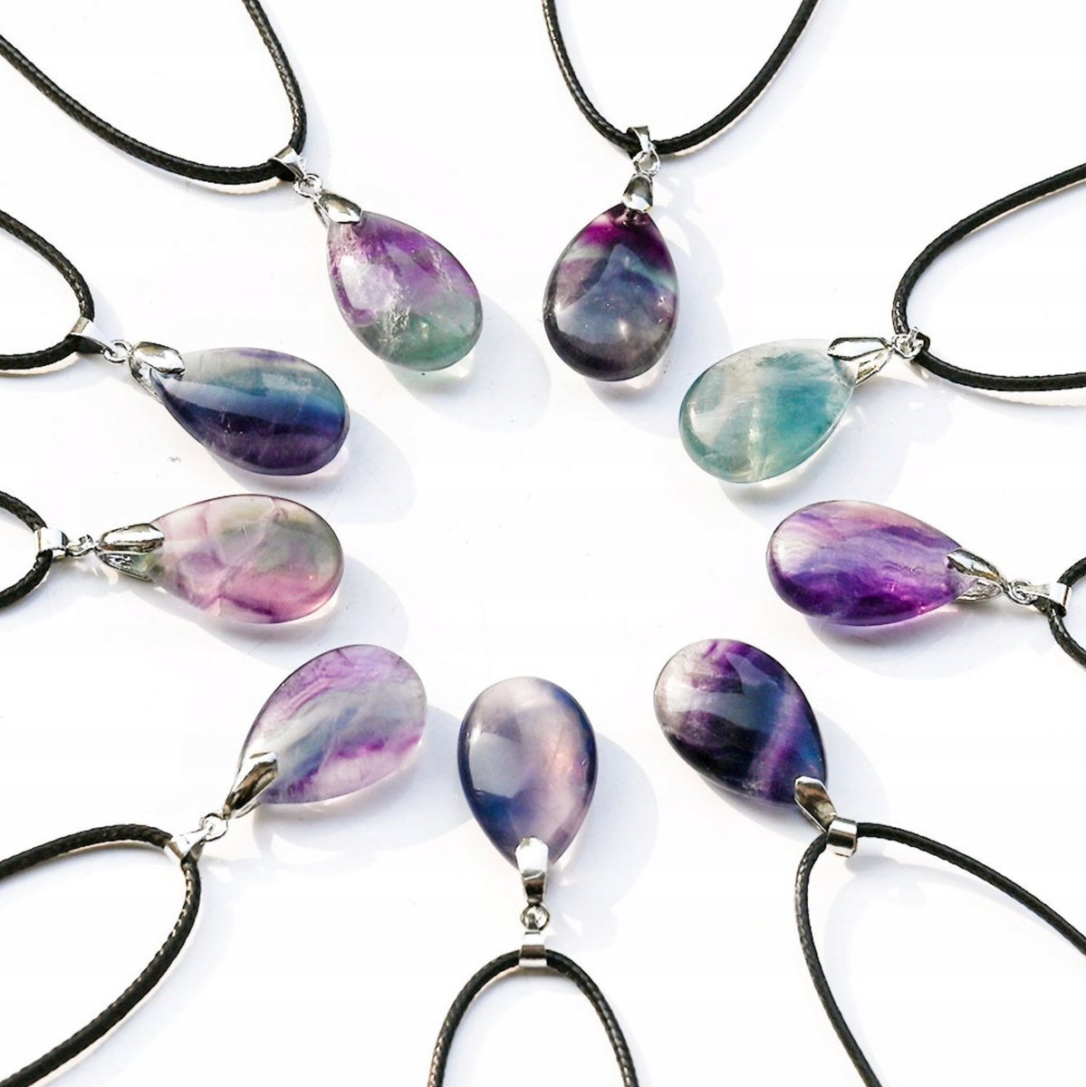 Naszyjnik Fluoryt Tęczowy Regulowana Długość Kamień Stal Szlachetna Prezent