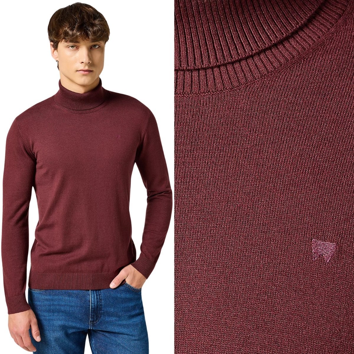 Wrangler TURTLENECK Dahlia bordowy golf z dodatkiem wełny REGULAR S