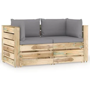 VidaXL Ogrodowa sofa 2-os z poduszkami, impregnowane na zielono drewno 3074544 - Sofy ogrodowe - miniaturka - grafika 1