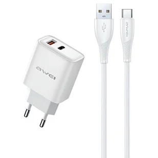 AWEI ład. siec. PD81T-EU 22.5W + kabel USB + USB-C biała/white GaN - Ładowarki do telefonów - miniaturka - grafika 1