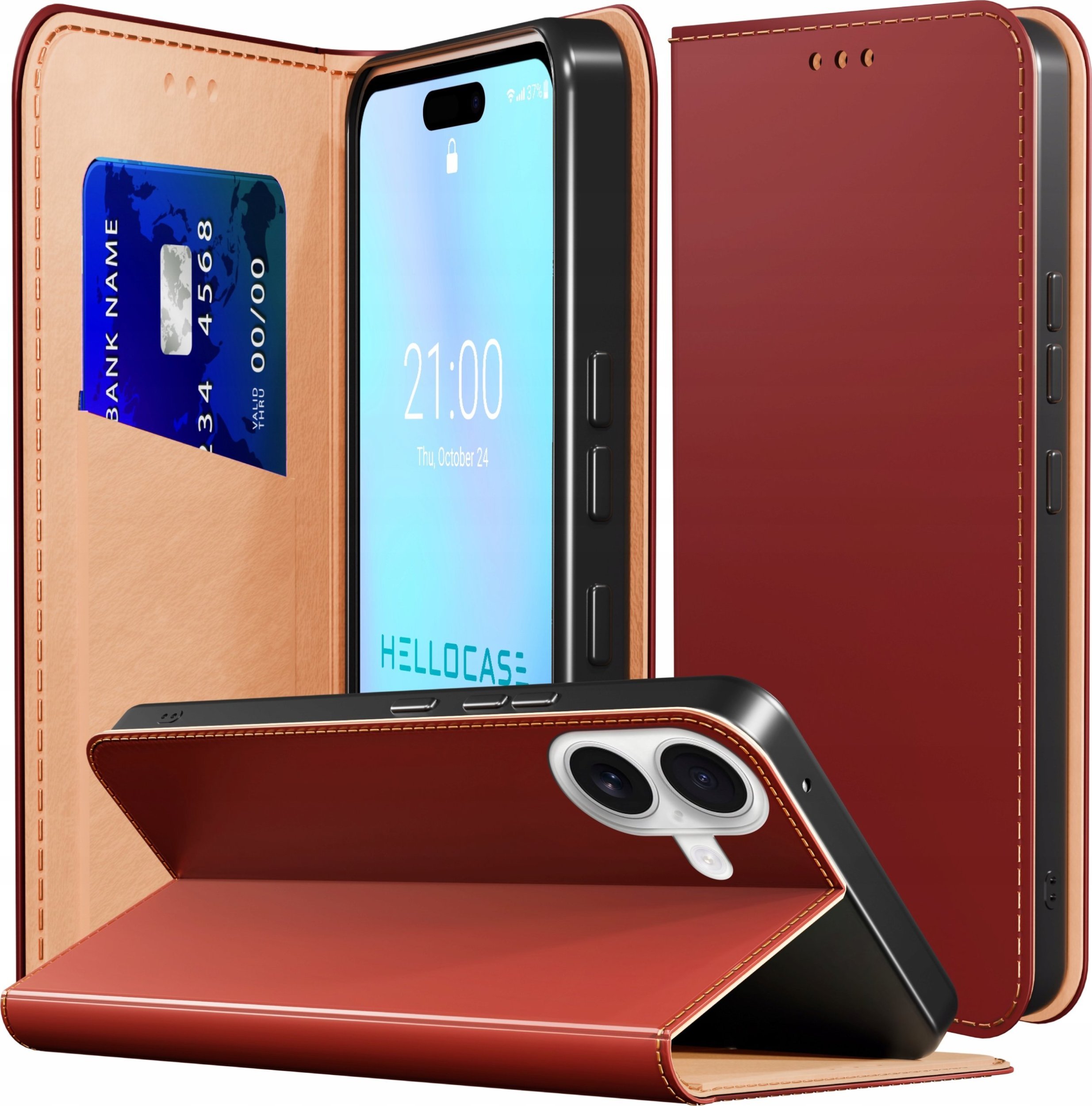 Etui z Klapką do Apple iPhone 16 Plus Skórzane, Zamykane, Bordowe, Case