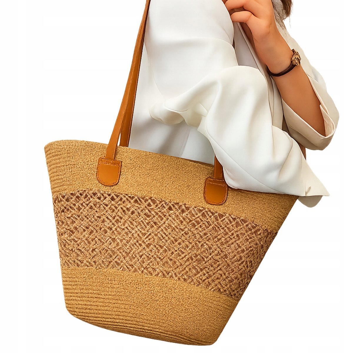 TORBA PLAŻOWA BOHO SŁOMIANA MIEJSKA SHOPPERKA NA PLAŻĘ NA ZAKUPY TOREBKA