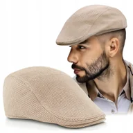 Czapki męskie - KASZKIET Męski Bawełniany na Lato Czapka w Jodełkę BEŻOWY Pako Jeans - miniaturka - grafika 1