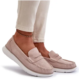 Zamszowe Mokasyny Na Platformie Sergio Leone SP012 Beżowe beżowy - Mokasyny damskie - miniaturka - grafika 1