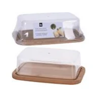 Talerze - Naczynie na masło z pokrywką ps i talerzem bambusowym 12,3 x 19 x 1 cm, rozmiar pokrywki 10 x 16,5 x 5,3 cm - miniaturka - grafika 1