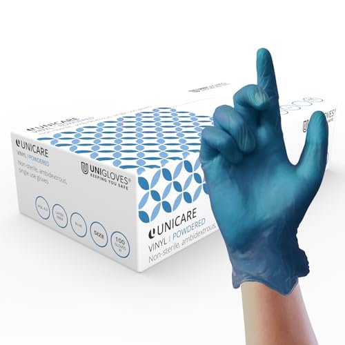 Unigloves Unicare GS0092 proszkowane niebieskie winylowe jednorazowe rękawiczki, małe, zestaw 100 sztuk