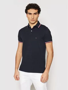 Koszulki męskie - Tommy Hilfiger Polo Tipped MW0MW13080 Granatowy Slim Fit - grafika 1