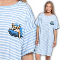 Bielizna nocna - KOSZULA NOCNA DAMSKA BAWEŁNIANA LUŹNA Z KRÓTKIM RĘKAWEM NADRUK MORAJ XXL BLUE - miniaturka - grafika 1