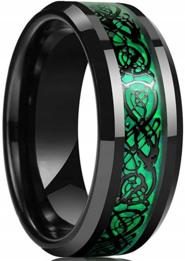 Pierścień Smok Celtycki Czarny Zielony Sygnet