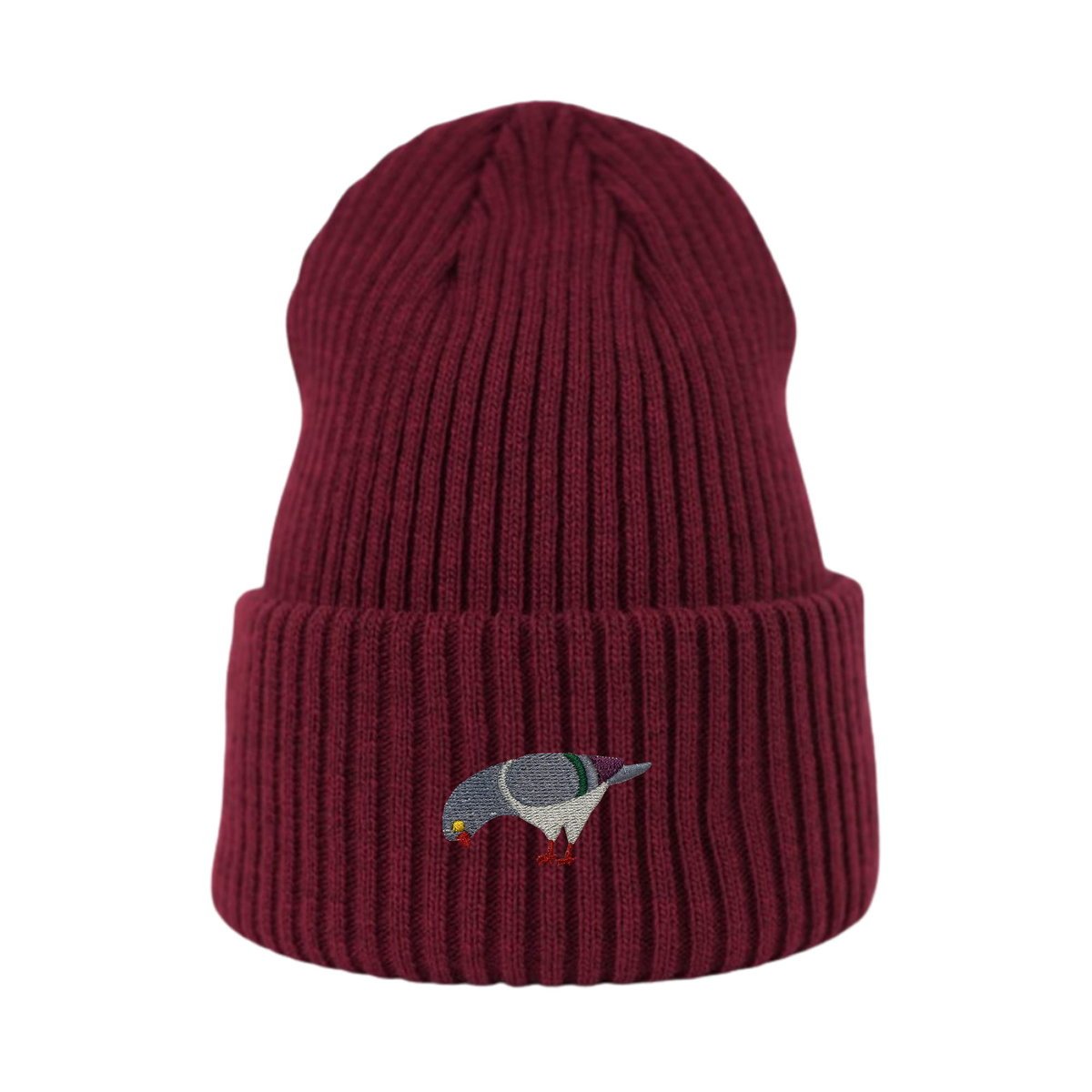 Haftowana czapka beanie - GOŁĄB - bordowa