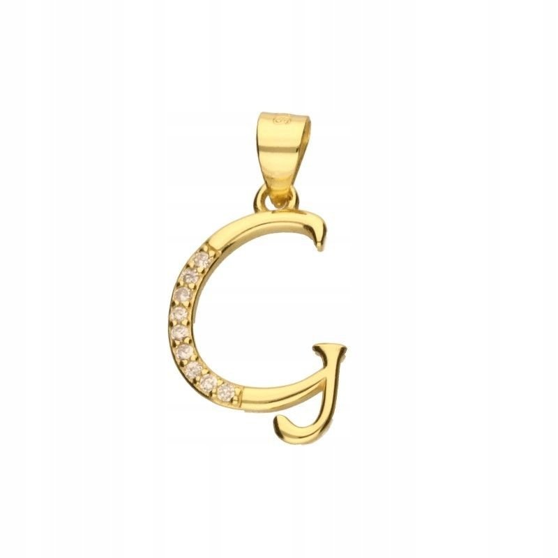 Elegancka Zawieszka Literka G Srebro 925 Pozłacane z Cyrkoniami 12x16mm