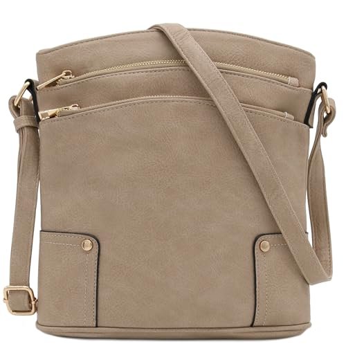 ALYSSA Potrójna kieszeń na zamek błyskawiczny, duża torba crossbody, Piasek, One Size