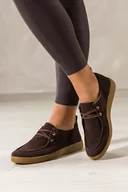Półbuty damskie - Czekoladowe półbuty skórzane damskie z przeszyciami na elastycznej płaskiej podeszwie sznurowane PRODUKT POLSKI Casu M8709 - miniaturka - grafika 1