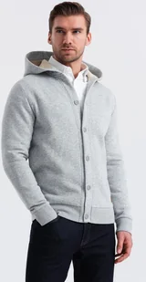 Męska dresowa bluza z kapturem zapinana na guziki szary melanż V2 OM-SSZP-0186 S - Bluzy męskie - miniaturka - grafika 1