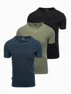 Koszulki męskie - Zestaw męskich t-shirtów bawełna czarny/granatowy/khaki OM-TSBS-0232 V3 L - miniaturka - grafika 1