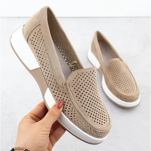 Półbuty damskie ażurowe na platformie beżowe Sergio Leone 094H beżowy - Półbuty damskie - miniaturka - grafika 1