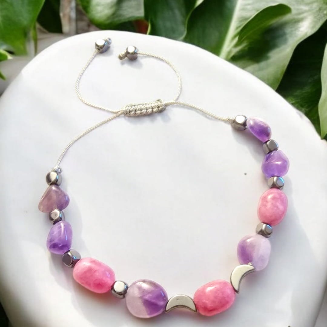 Bransoletka na miłość i optymizm bransoletka z kamieni naturalnych Różowy Turmalin Ametyst Hematyt