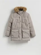 Kurtki męskie - Reserved - Pikowana parka z kapturem - beżowy - miniaturka - grafika 1