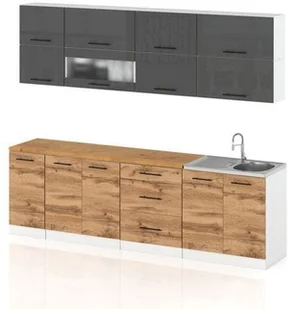 Meble Kuchenne Zestaw Kuchnia Robo Lux 2.6m Komplet Czarny Połysk Dąb Wotan - Meble kuchenne - miniaturka - grafika 1