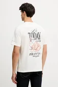 Koszulki męskie - Pepe Jeans t-shirt bawełniany męski kolor beżowy z nadrukiem PM5010090 - miniaturka - grafika 1