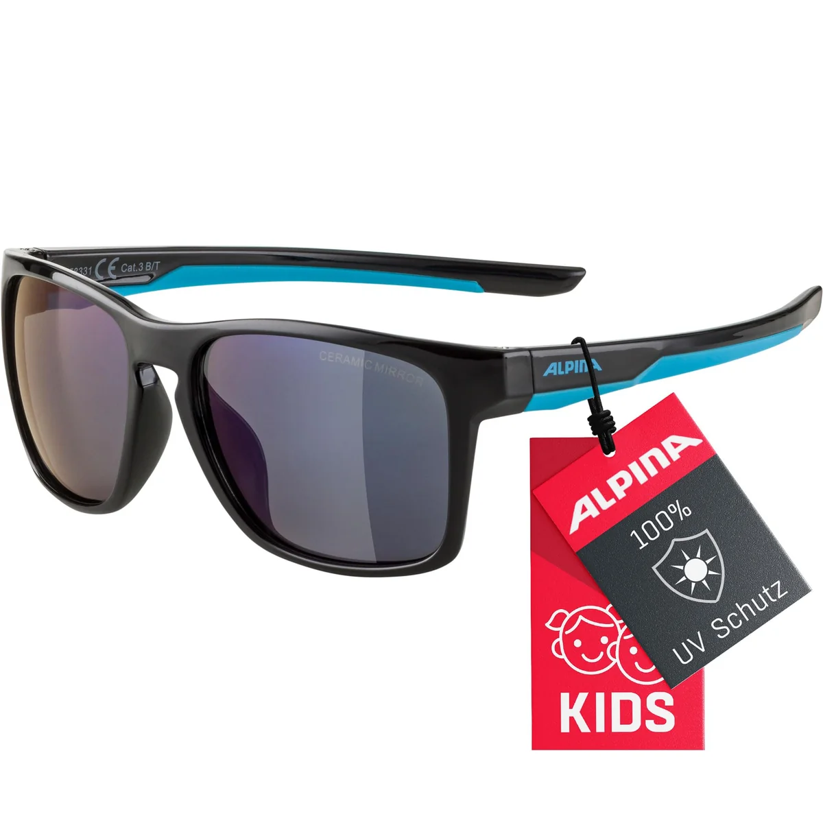 ALPINA Unisex - Dzieci, FLEXXY COOL KIDS I Okulary przeciwsłoneczne, black-cyan gloss/black, One Size