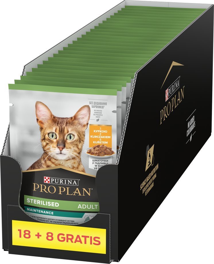 Purina Pro Plan Sterilised z kurczakiem dla kota 26x85g 18+8 GRATIS