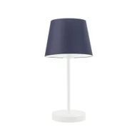 Lampy stojące - Biała lampka nocna stołowa z granatowym abażurem SIENA - miniaturka - grafika 1