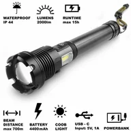 Latarki - Retlux RLP 401 Taktyczna ręczna latarka ładowalna LED, zasięg 800 m, 15 godzin - miniaturka - grafika 1