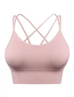 Biustonosze - Sykooria Sportowy biustonosz damski, wyściełany biustonosz bez fiszbin, ramiączka spaghetti, wzór Cross Back Push up, biustonosz sportowy do jogi, fitnessu, Cielisty proszek, L - miniaturka - grafika 1