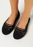 Baleriny - Czarne Ażurowe Balerinki z Koronką Ziel - miniaturka - grafika 1