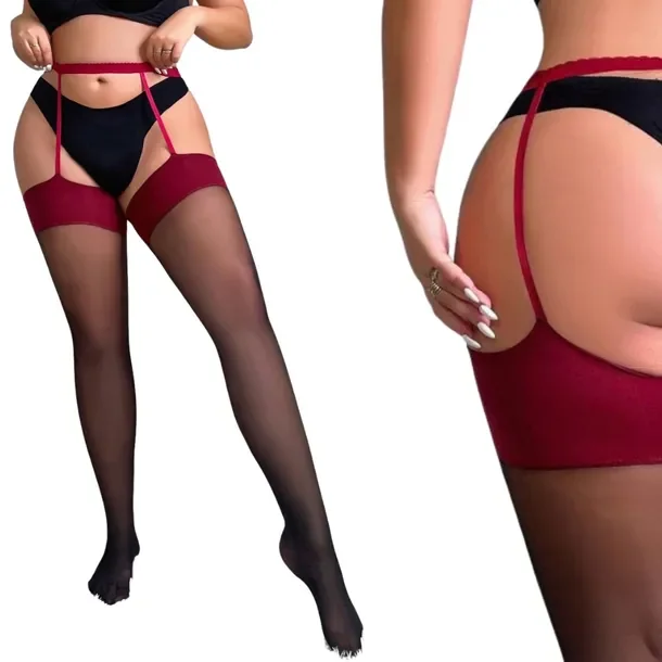 Czerwone Pończochy z Pasem Plus Size Seksowne Rajstopy Do Pasa Samonośne