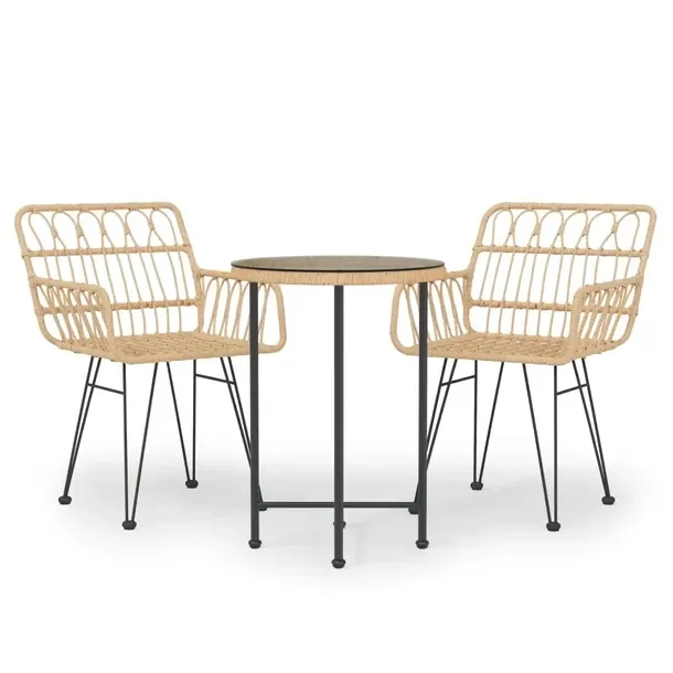 Zestaw jadalniany do ogrodu rattan PE, stół Ø55 cm, 2 krzesła, czarny