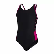Stroje kąpielowe - Speedo Dziewczęcy kostium kąpielowy Boom Logo Splice Muscleback One Piece Swimsuit Czarny/elektryczny ró$89owy 116 812859B344 - miniaturka - grafika 1