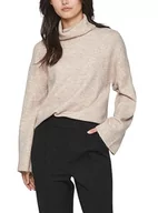 Swetry damskie - Vila Damski sweter z dzianiny z golfem, Naturalny melanż, XL - miniaturka - grafika 1