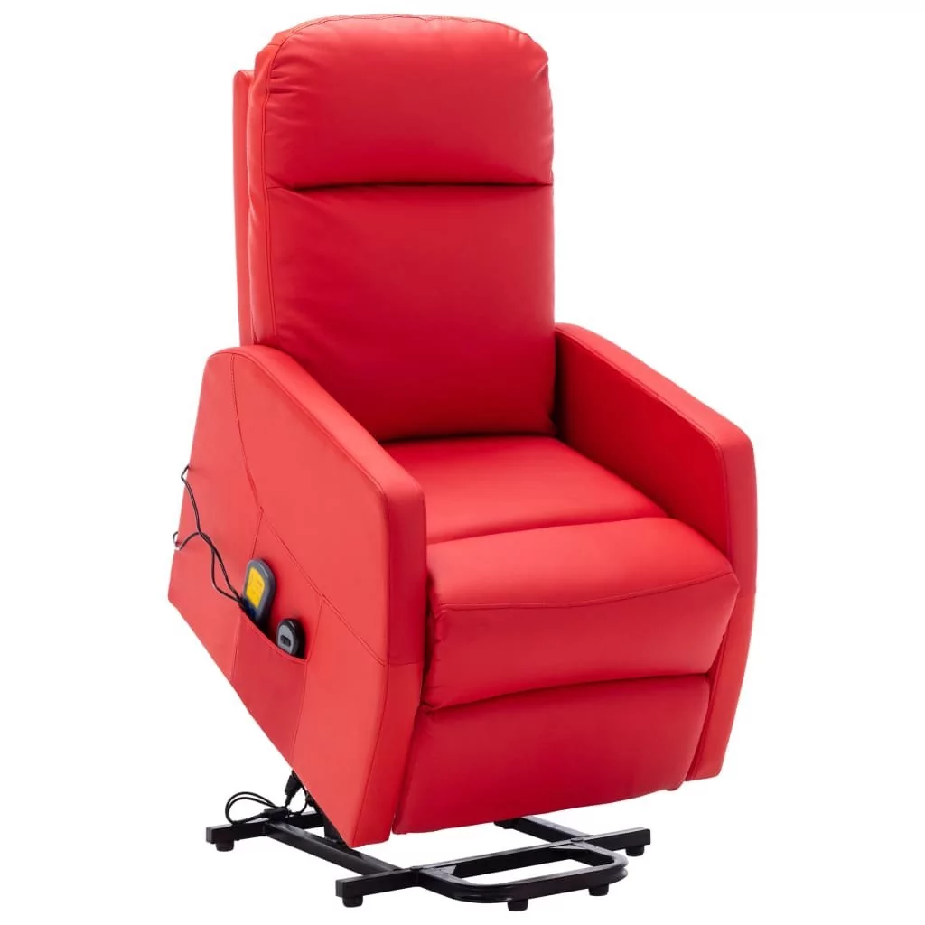 vidaXL Podnoszony, rozkładany fotel masujący, czerwony, ekoskóra