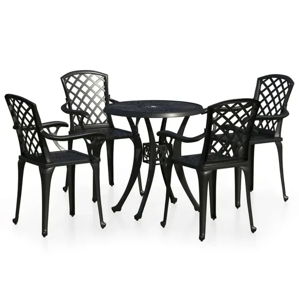 Zestaw Mebli Bistro z Odlewanego Aluminium, Czarny, Krzesła 61x60x93 cm, S