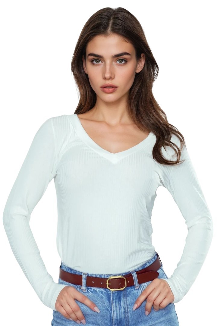 Koszulka damska z długim rękawem z prążkowanej wiskozy Eleonor ecru 3XL