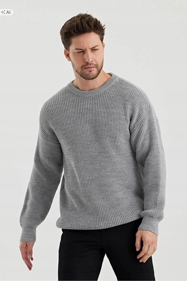 MĘSKI SWETER PLECIONY Z MIĘKKIEJ SZAREJ DZIANINY XL 5IA