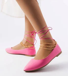 Różowe balerinki z ozdobnym zapięciem Donat-39 - Mokasyny damskie - miniaturka - grafika 1