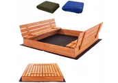 Place zabaw - PIASKOWNICA ZAMYKANA DREWNIANA IMPREGNOWANA Z ŁAWKAMI BARDZO DUŻA 140x140cm - miniaturka - grafika 1