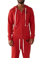 Bluzy męskie - True Religion Męska bluza z kapturem z logo Buddy z zamkiem błyskawicznym, rubinowo-czerwony/czarny, M - miniaturka - grafika 1
