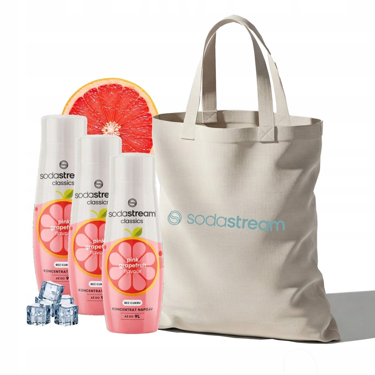 Zestaw Syrop koncentrat Soda Stream PINK GRAPEFRUIT 3x440ml + Torba