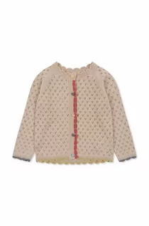 Swetry dla dziewczynek - Konges Sløjd kardigan bawełniany dziecięcy kolor beżowy lekki - grafika 1