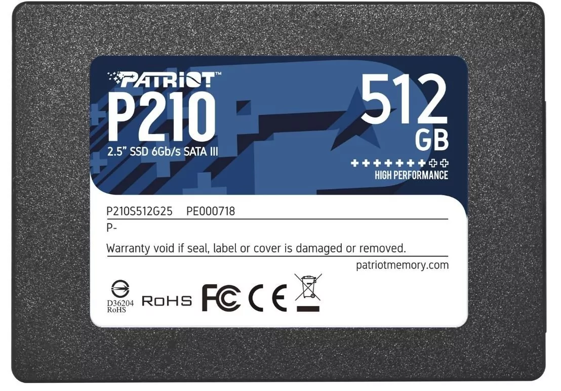 SSD|PATRIOT|P210|512GB|SATA 3.0|Write speed 430 MBytes/sec|Read speed 520 MBytes/sec|2,5"|TBW 240 TB|P210S512G25