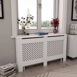 vidaXL Osłona na kaloryfer, biała, 152 x 19 x 81,5 cm, MDF - Akcesoria grzewcze - miniaturka - grafika 1