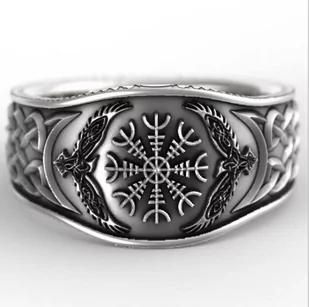 PIERŚCIEŃ Nordycki WIKINGA Aegishjalmur Amulet 152 - Pierścionki - miniaturka - grafika 1