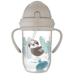 Canpol babies Nevylévací hrneček se slámkou a závažím EXOTIC ANIMALS 270ml szary - Bidony dla dzieci - miniaturka - grafika 1
