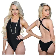 Stroje kąpielowe - MONOKINI BRAZYLIJSKIE BEZ PLECÓW CZARNE STRÓJ KĄPIELOWY KOSTIUM NA BASEN M - miniaturka - grafika 1