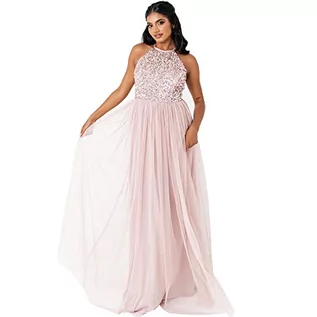Sukienki - Maya Deluxe damska sukienka dla panny młodej Maxi sukienka halter dekolt cekiny ozdobiona promem ukończenie szkoły ślubnej dla druhny, Różowy, 52 - grafika 1